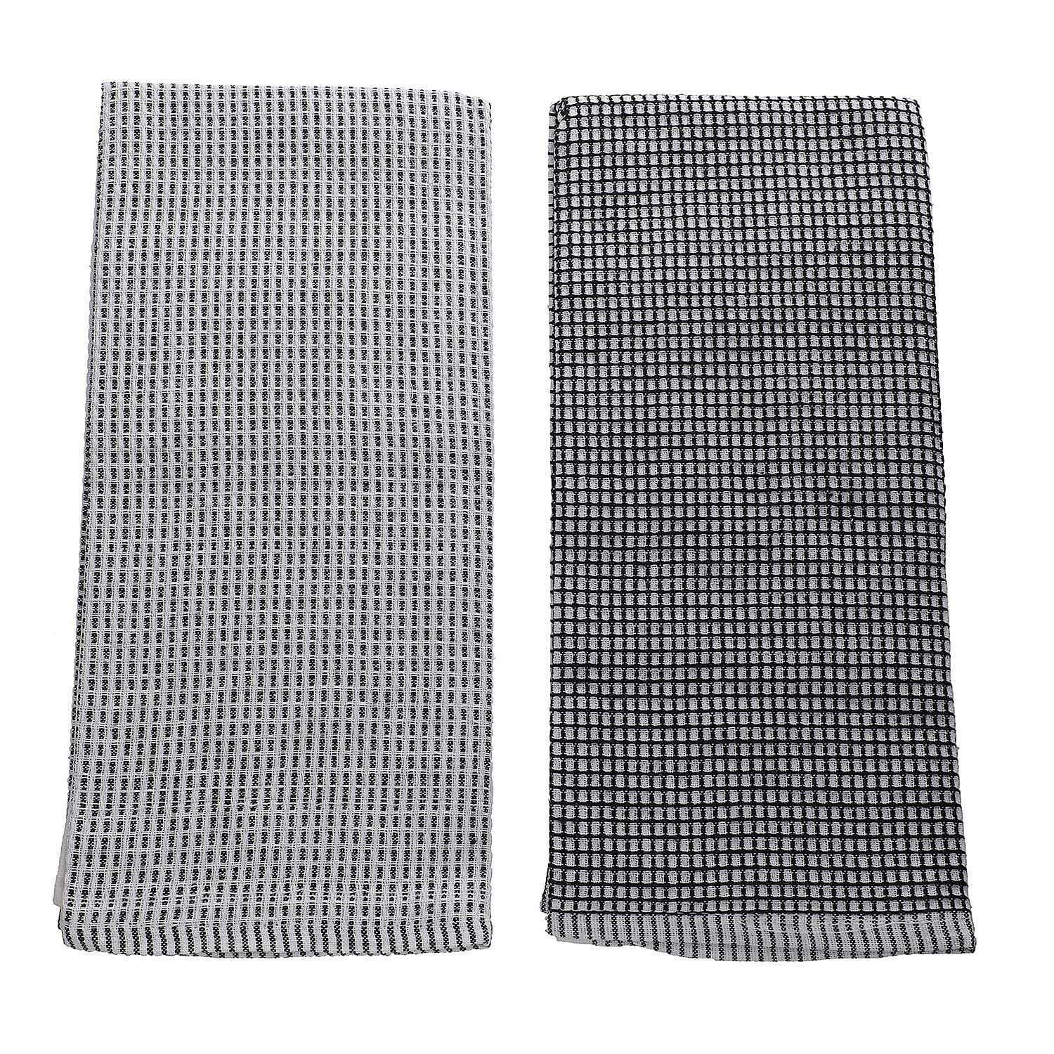 Set of 10 - Cotton Check Pattern Kitchen Towel - Grey