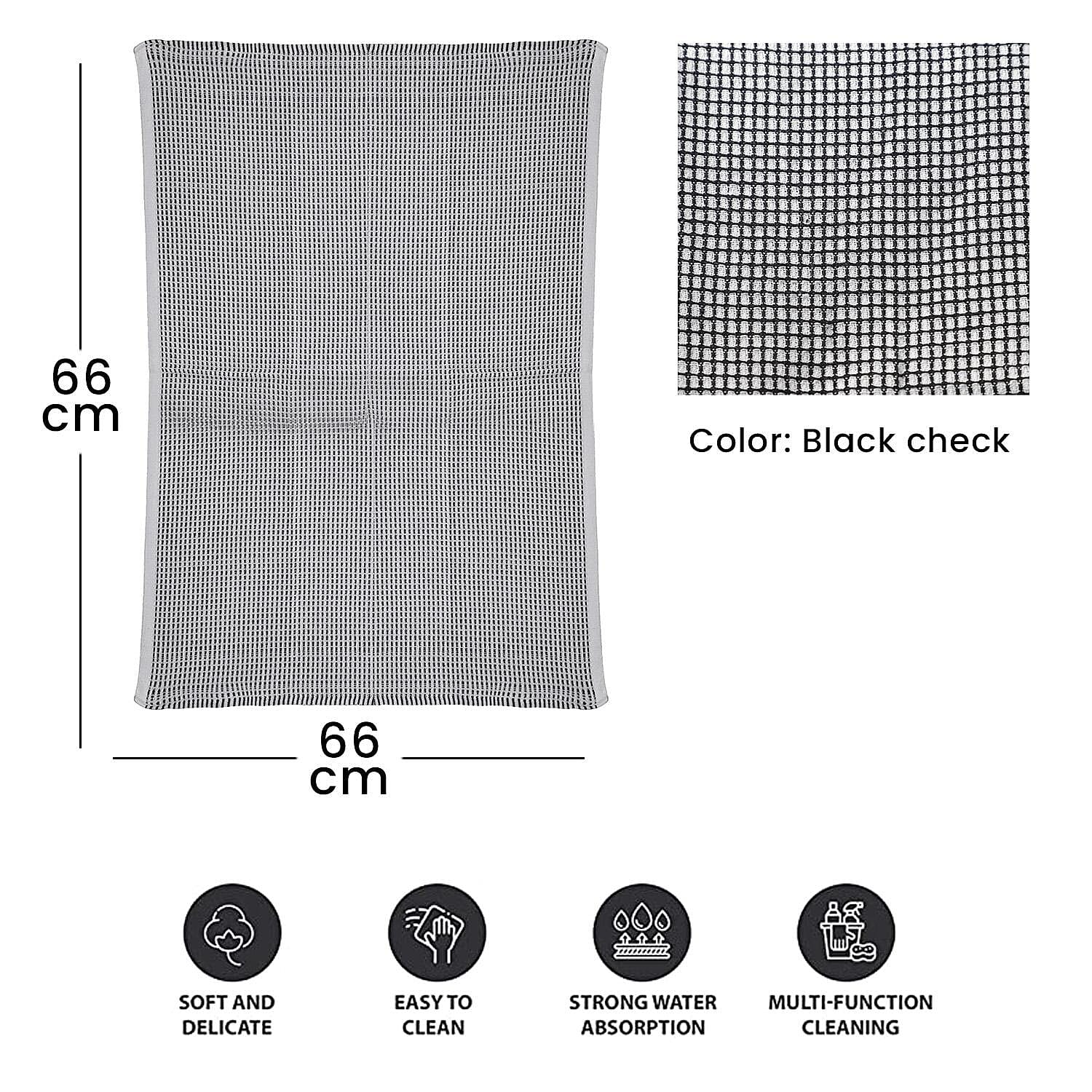 Set of 10 - Cotton Check Pattern Kitchen Towel - Grey