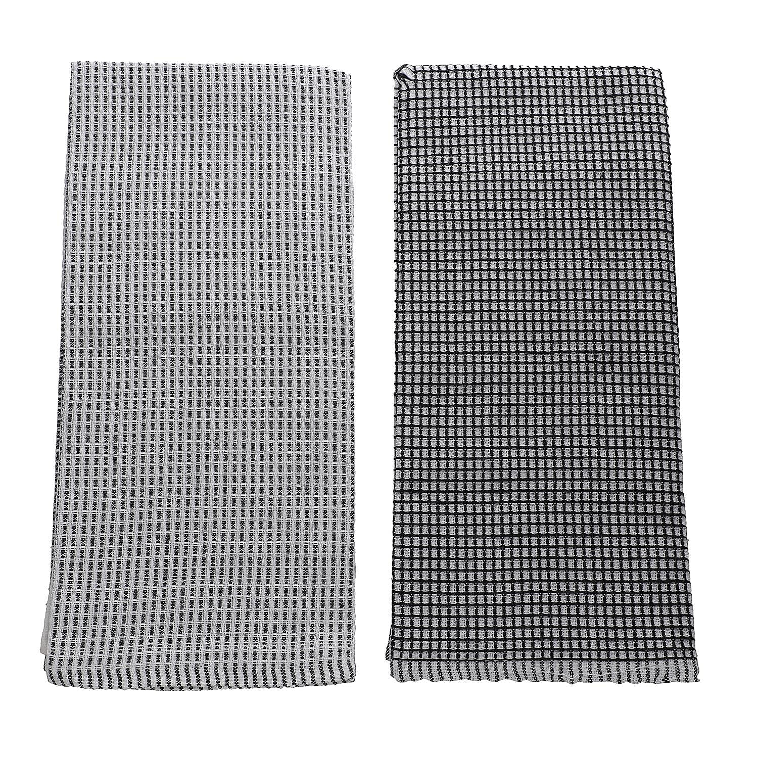 Set of 10 - 100% Cotton Check Pattern Kitchen Towel (Size 66x45 Cm) - Black