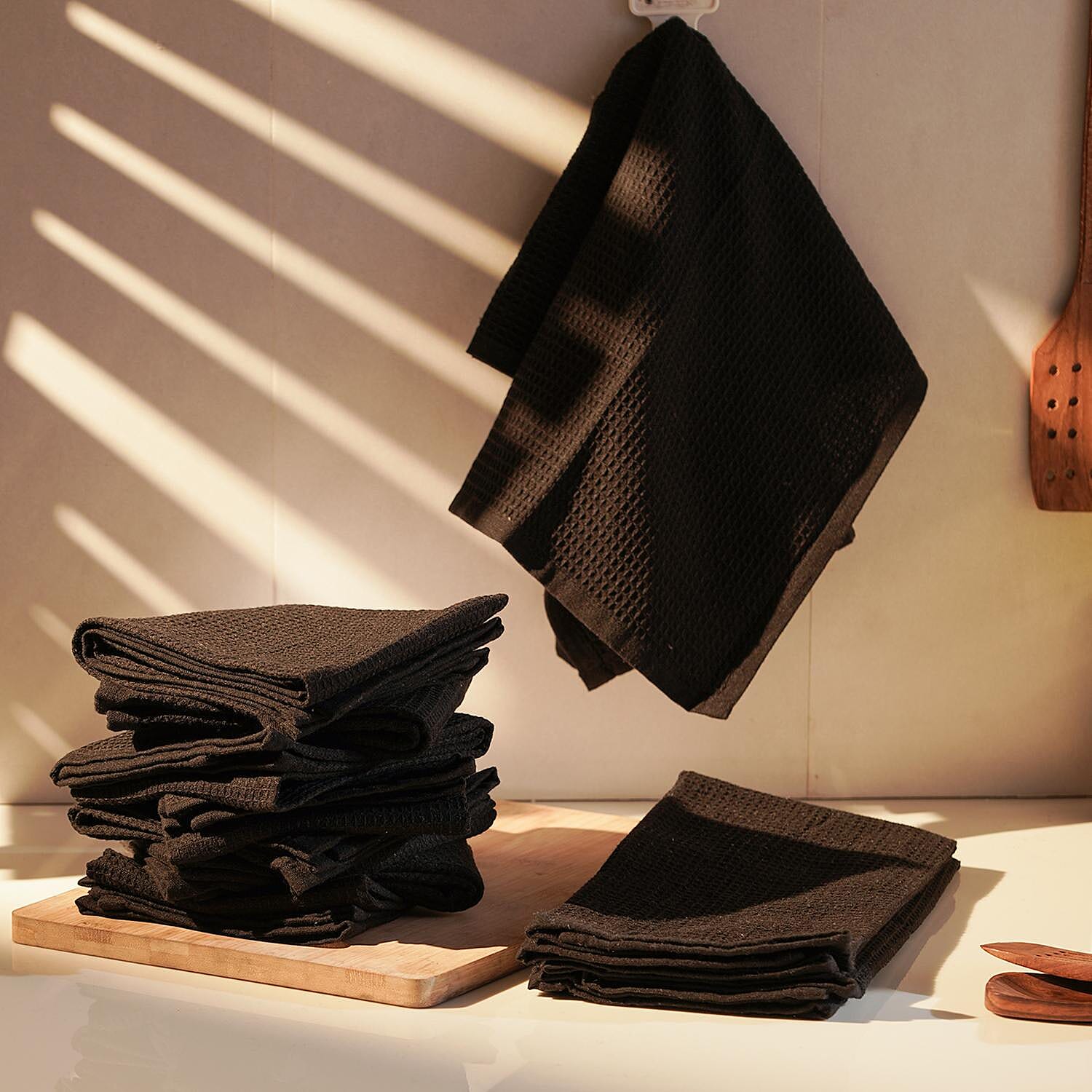 Set of 10 - 100% Cotton Kitchen Towel (Size 66x45 Cm) - Black