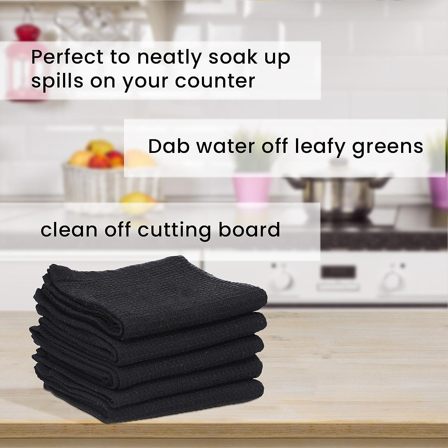 Set of 10 - 100% Cotton Kitchen Towel (Size 66x45 Cm) - Black