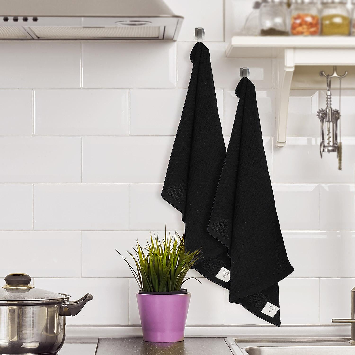 Set of 10 - 100% Cotton Kitchen Towel (Size 66x45 Cm) - Black