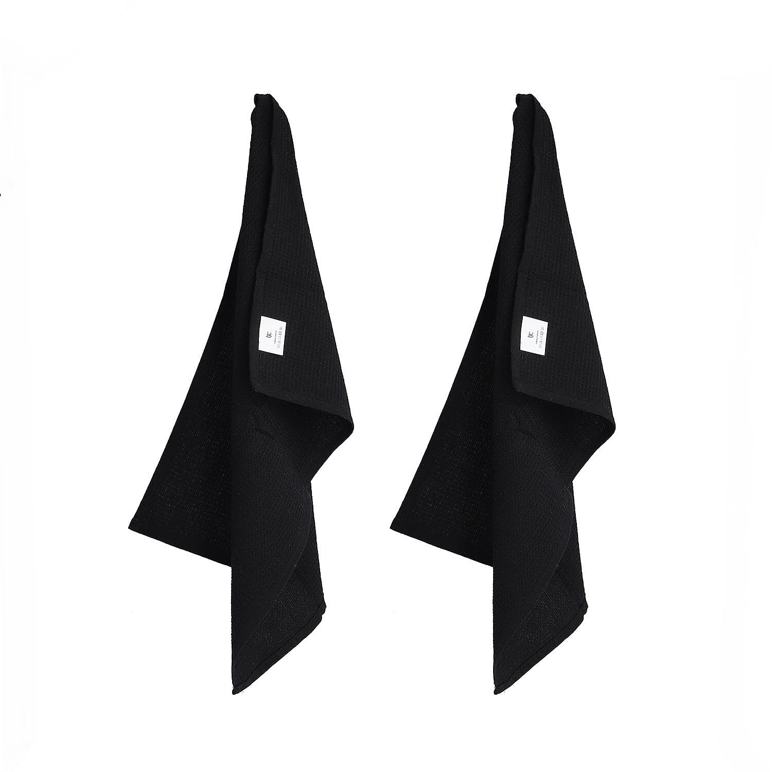Set of 10 - 100% Cotton Kitchen Towel (Size 66x45 Cm) - Black