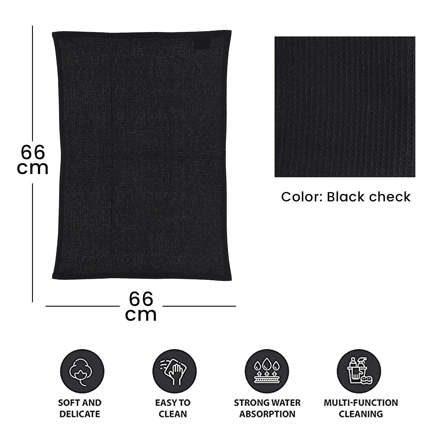 Set of 10 - 100% Cotton Kitchen Towel (Size 66x45 Cm) - Black