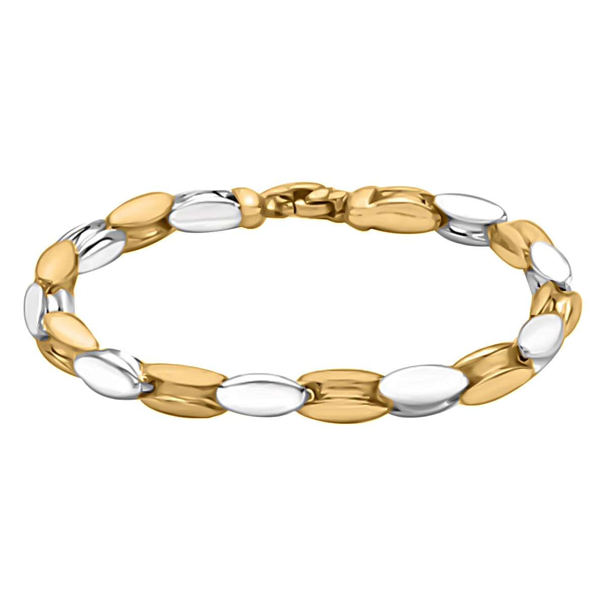 Hatton Garden Close Out Deal- 9K Yellow and White Gold Grooved Oval Link Bracelet (Size - 8)
