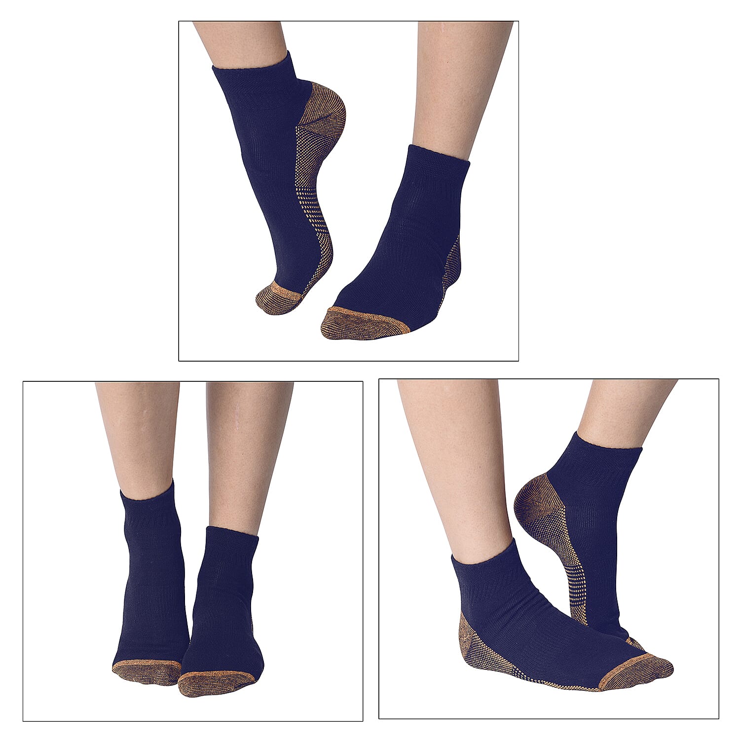 Set of 4 - Copper Infused Socks (Size S-M size -  36-39) - Teal, Dark Grey, Brown & Blue