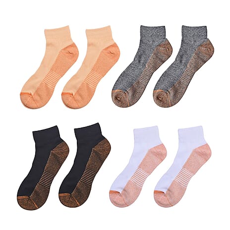 4 Pairs Antibacterial Copper Infused Compression Socks (Size S-M, 5-10) - Multi