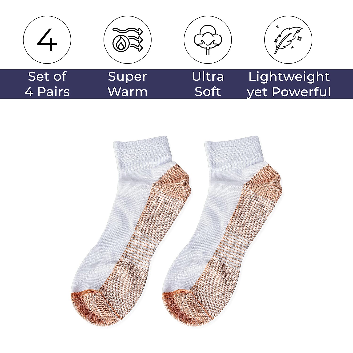 4 Pairs Antibacterial Copper Infused Compression Socks (Size L-XL, 9-13) - Multi