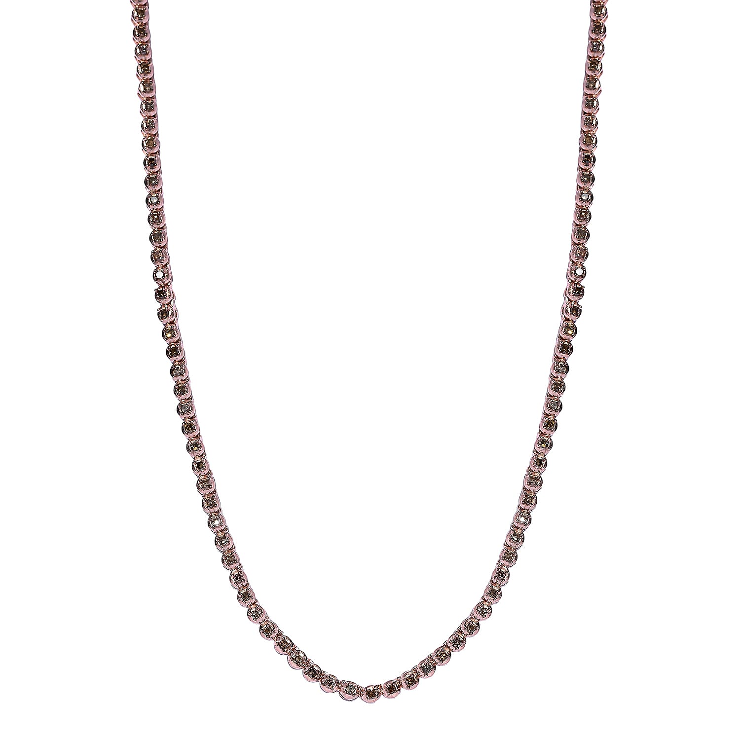Champagne Diamond Necklace (Size - 20) in Rose Gold Overlay Sterling Silver 3.00 Ct, Silver Wt 20.64 Gms