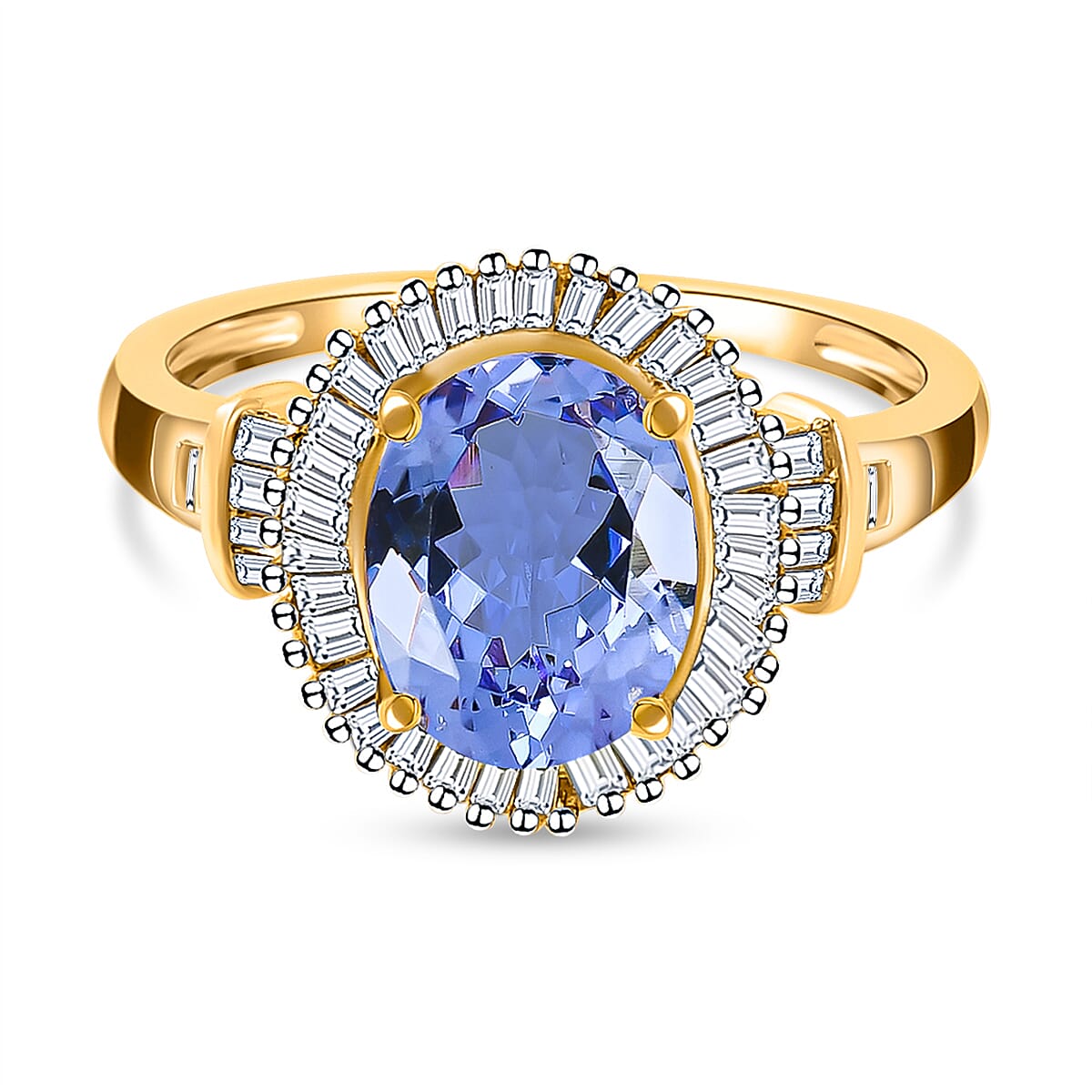 9K Yellow Gold Tanzanite and Diamond Ring 2.09 Ct.