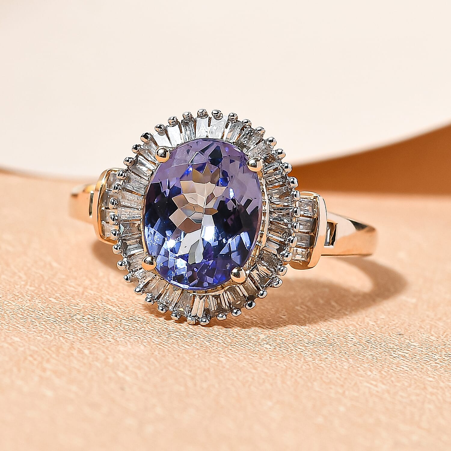 9K Yellow Gold Tanzanite and Diamond Ring 2.09 Ct.