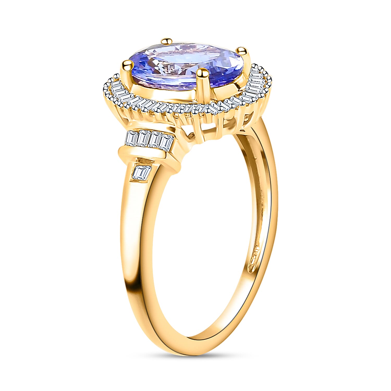 9K Yellow Gold Tanzanite and Diamond Ring 2.09 Ct.