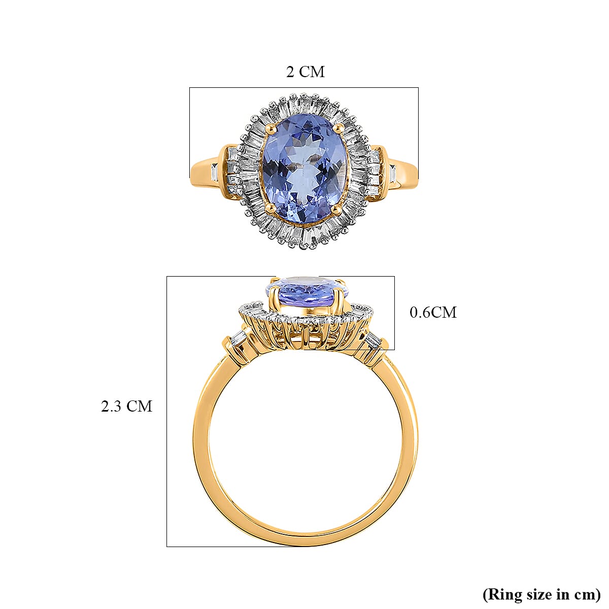9K Yellow Gold Tanzanite and Diamond Ring 2.09 Ct.