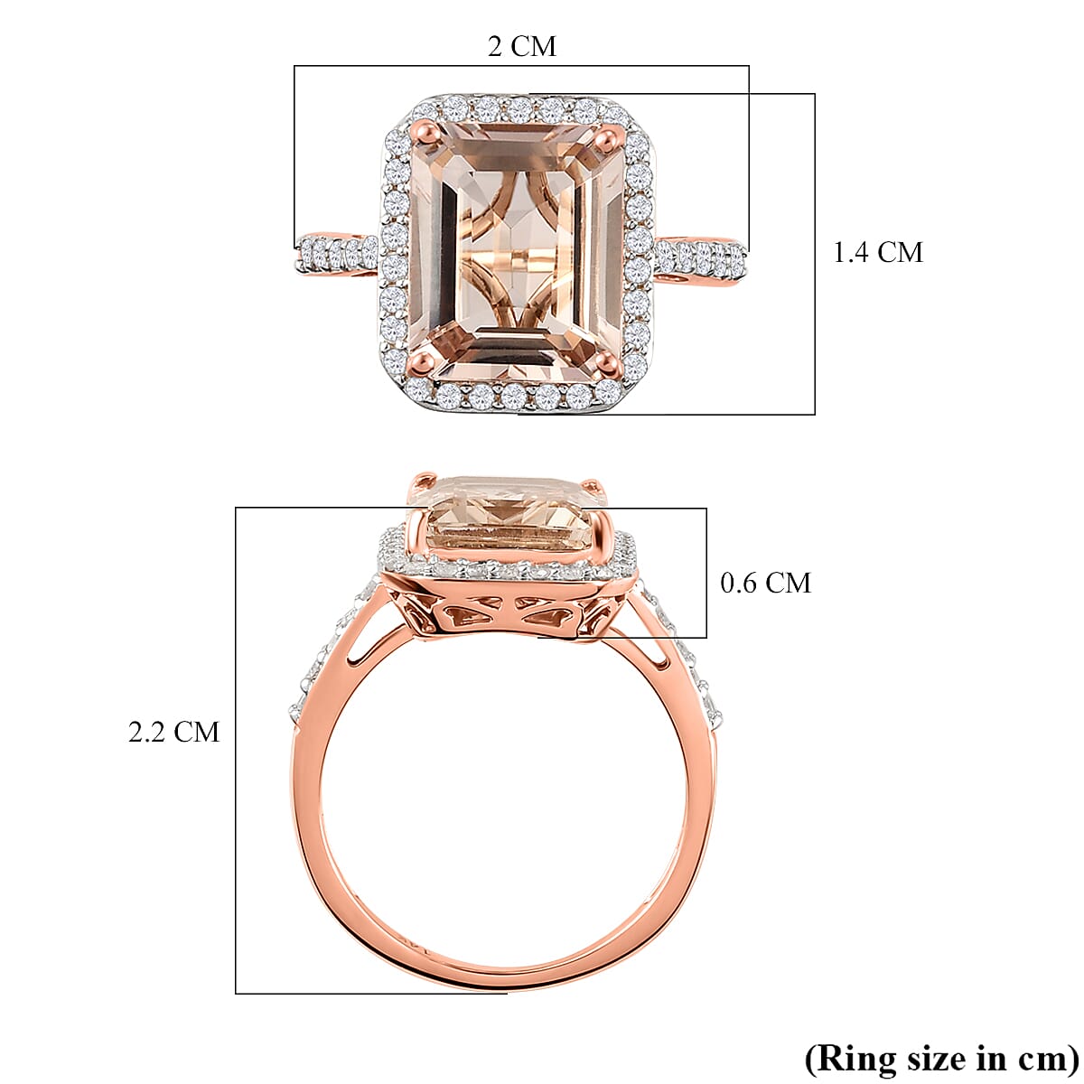 14K Rose Gold AAA Marropino Morganite and Diamond Ring 4.39 Ct.