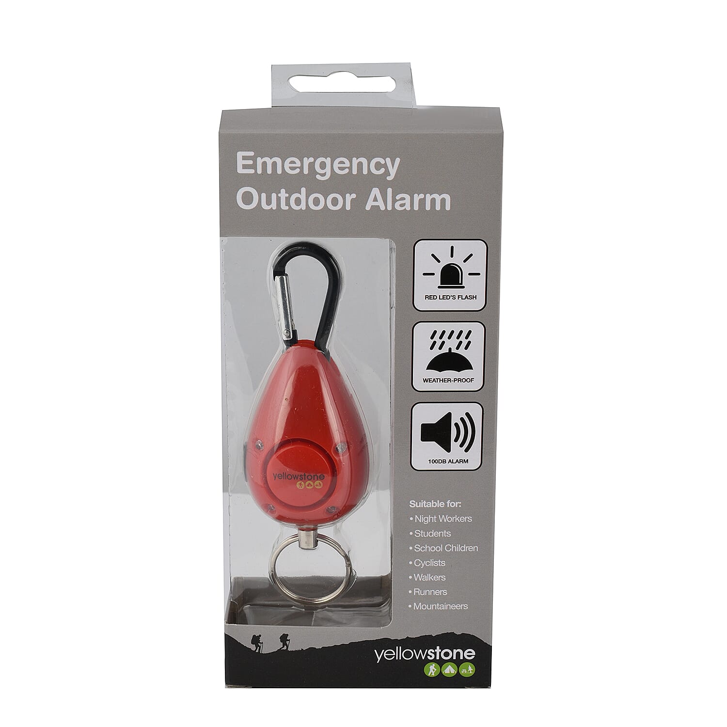 YellowStone Personal Alarm - Red (Size 12x4 cm) with Battery Included