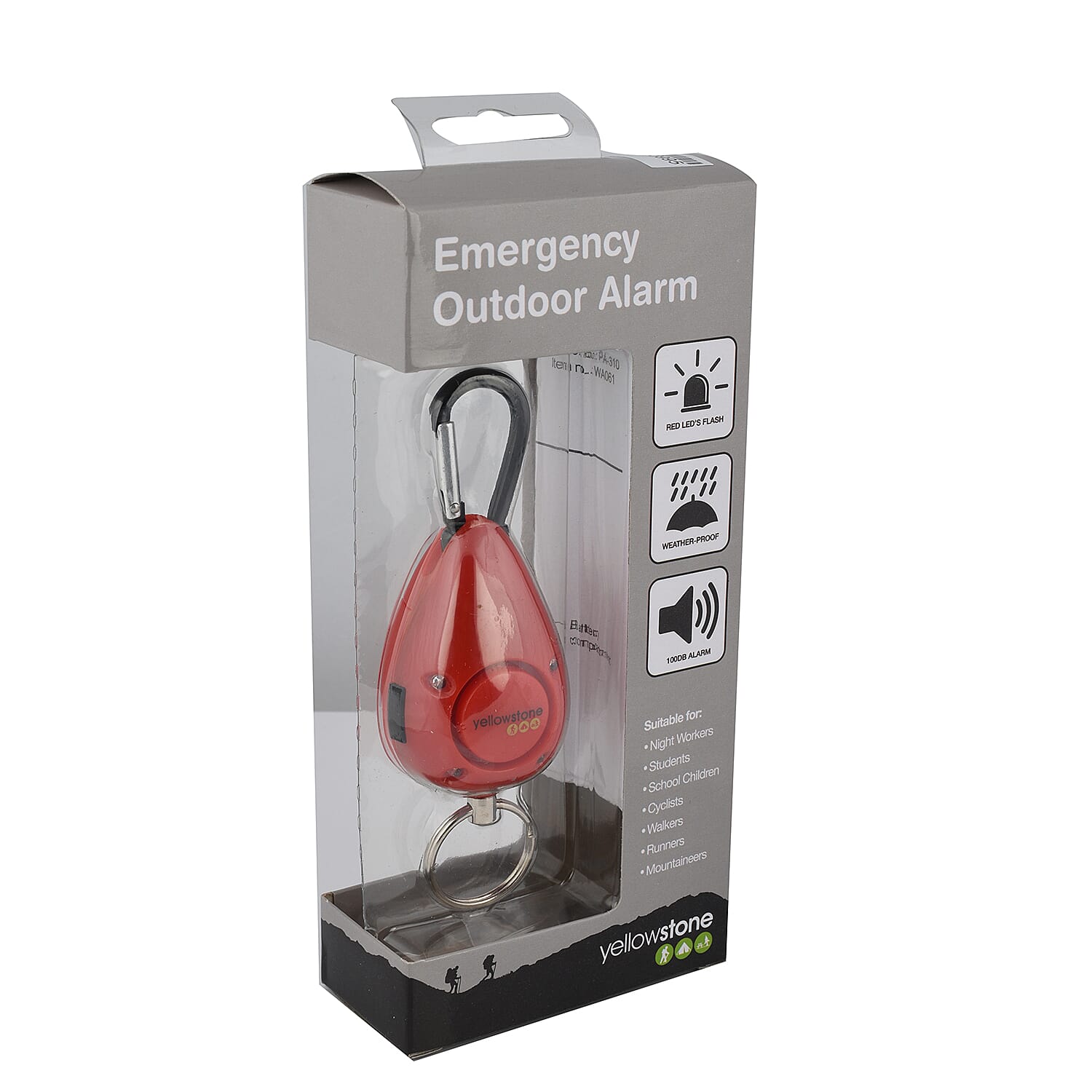 YellowStone Personal Alarm - Red (Size 12x4 cm) with Battery Included