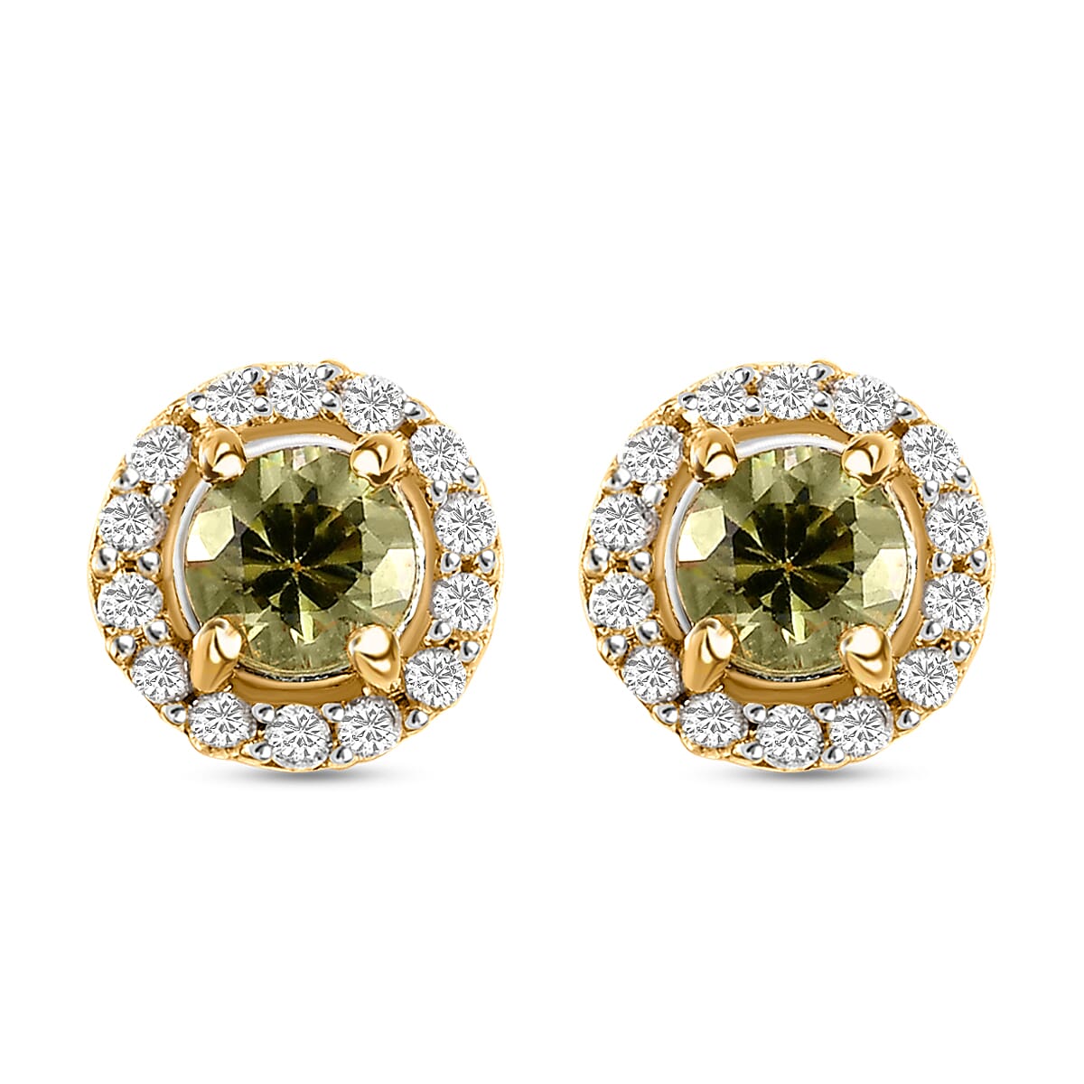 Demantoid Garnet and Natural Cambodian Zircon Stud Earrings in 14K Gold Overlay Sterling Silver