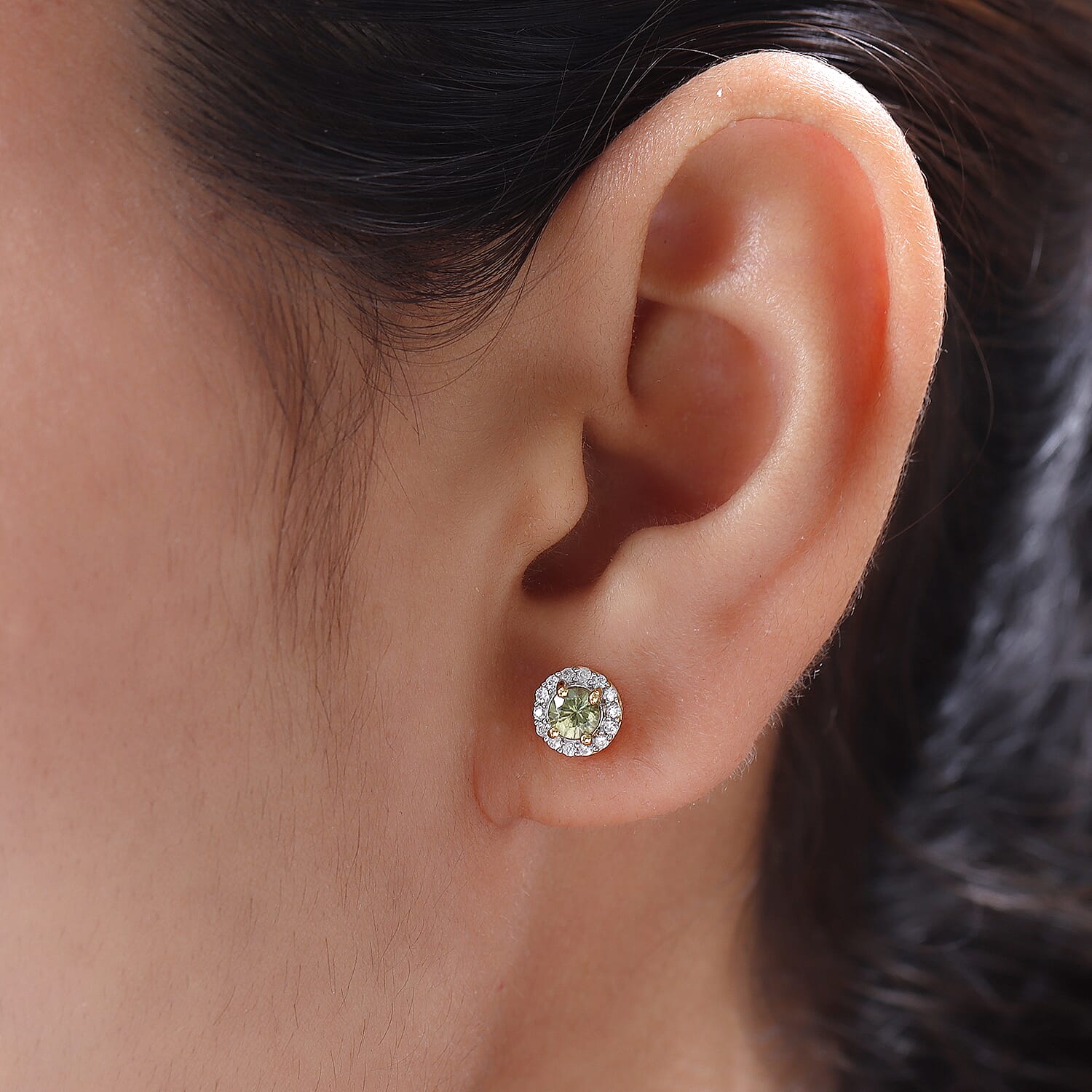 Demantoid Garnet and Natural Cambodian Zircon Stud Earrings in 14K Gold Overlay Sterling Silver