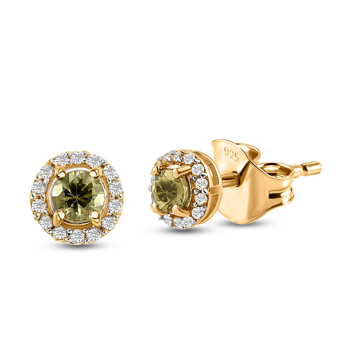 Demantoid Garnet and Natural Cambodian Zircon Stud Earrings in 14K Gold Overlay Sterling Silver