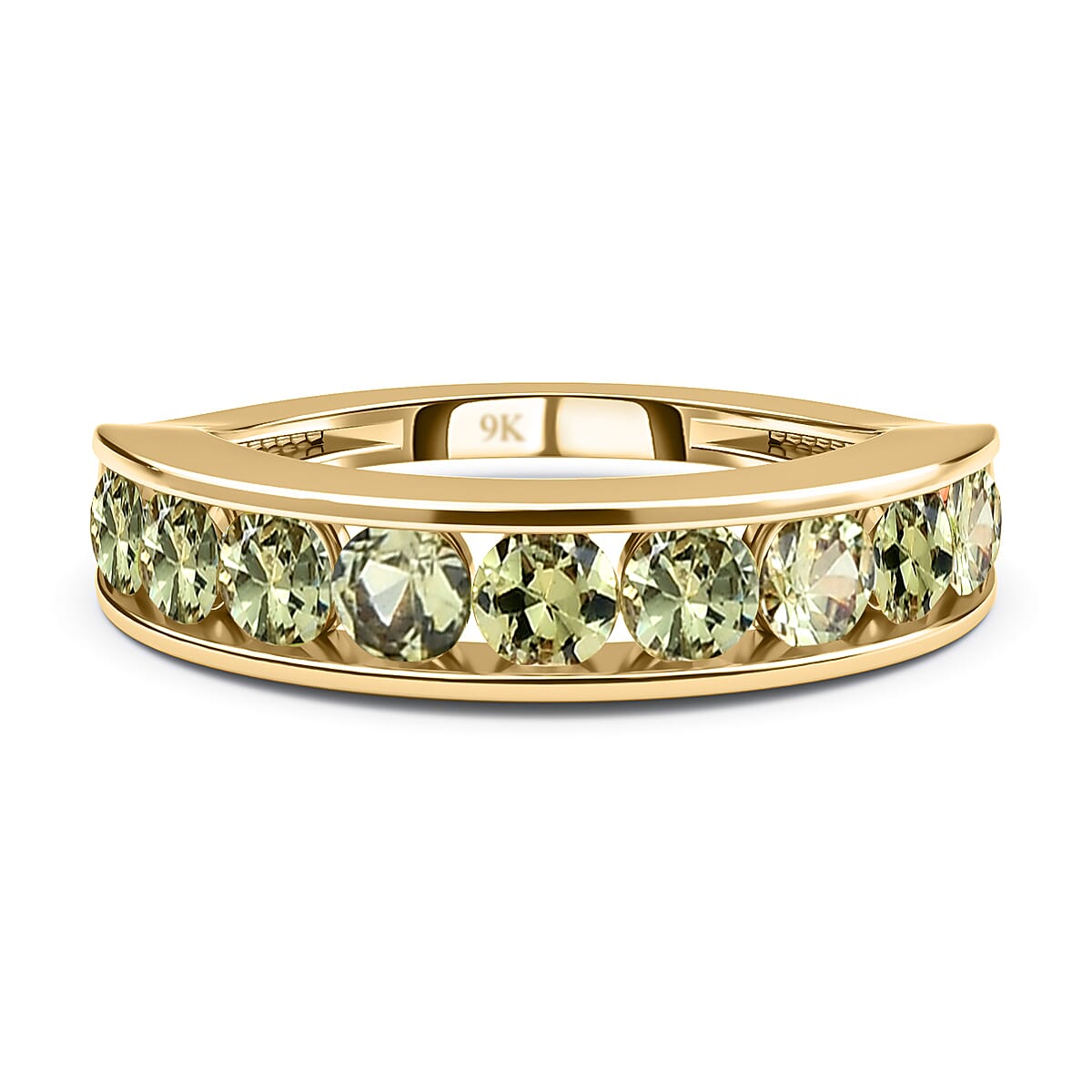 9K Yellow Gold Demantoid Garnet Half Eternity Ring 1.12 Ct.