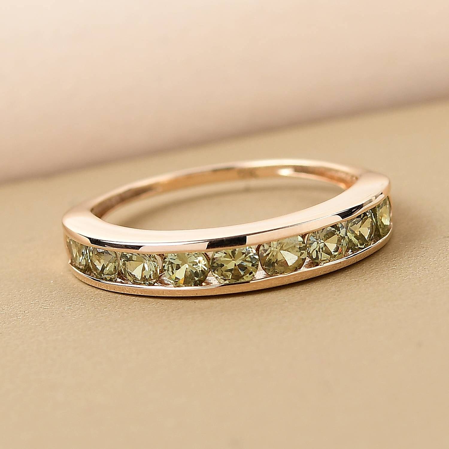 9K Yellow Gold Demantoid Garnet Half Eternity Ring 1.12 Ct.
