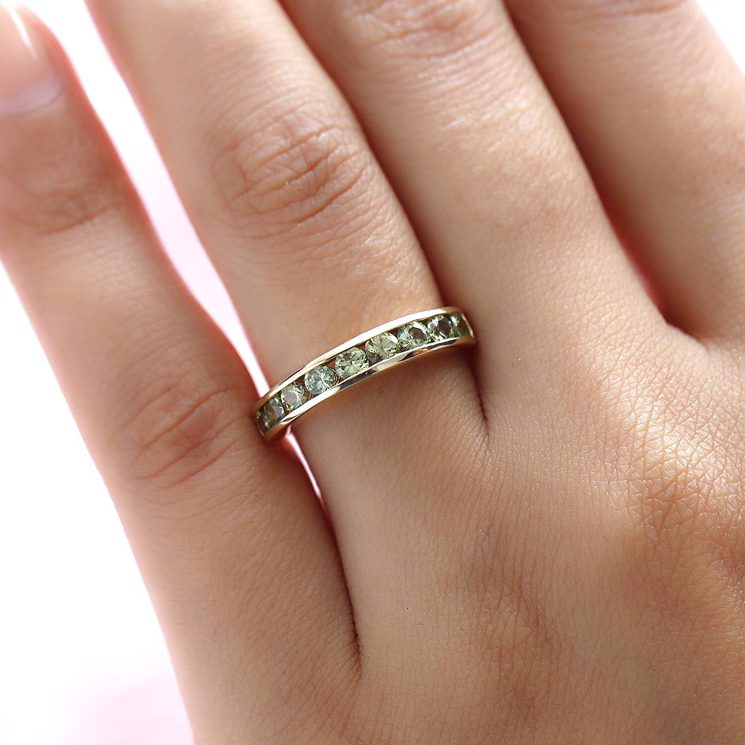 9K Yellow Gold Demantoid Garnet Half Eternity Ring 1.12 Ct.