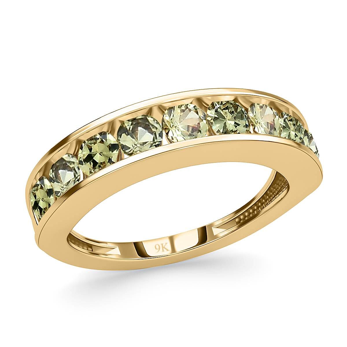 9K Yellow Gold Demantoid Garnet Half Eternity Ring 1.12 Ct.