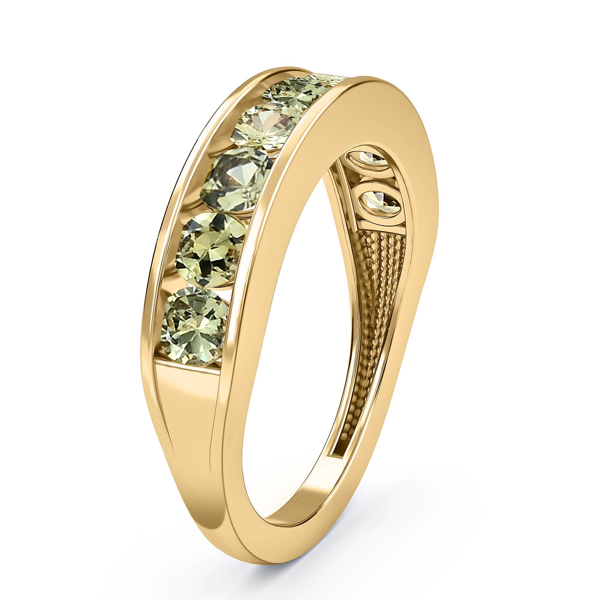 9K Yellow Gold Demantoid Garnet Half Eternity Ring 1.12 Ct.