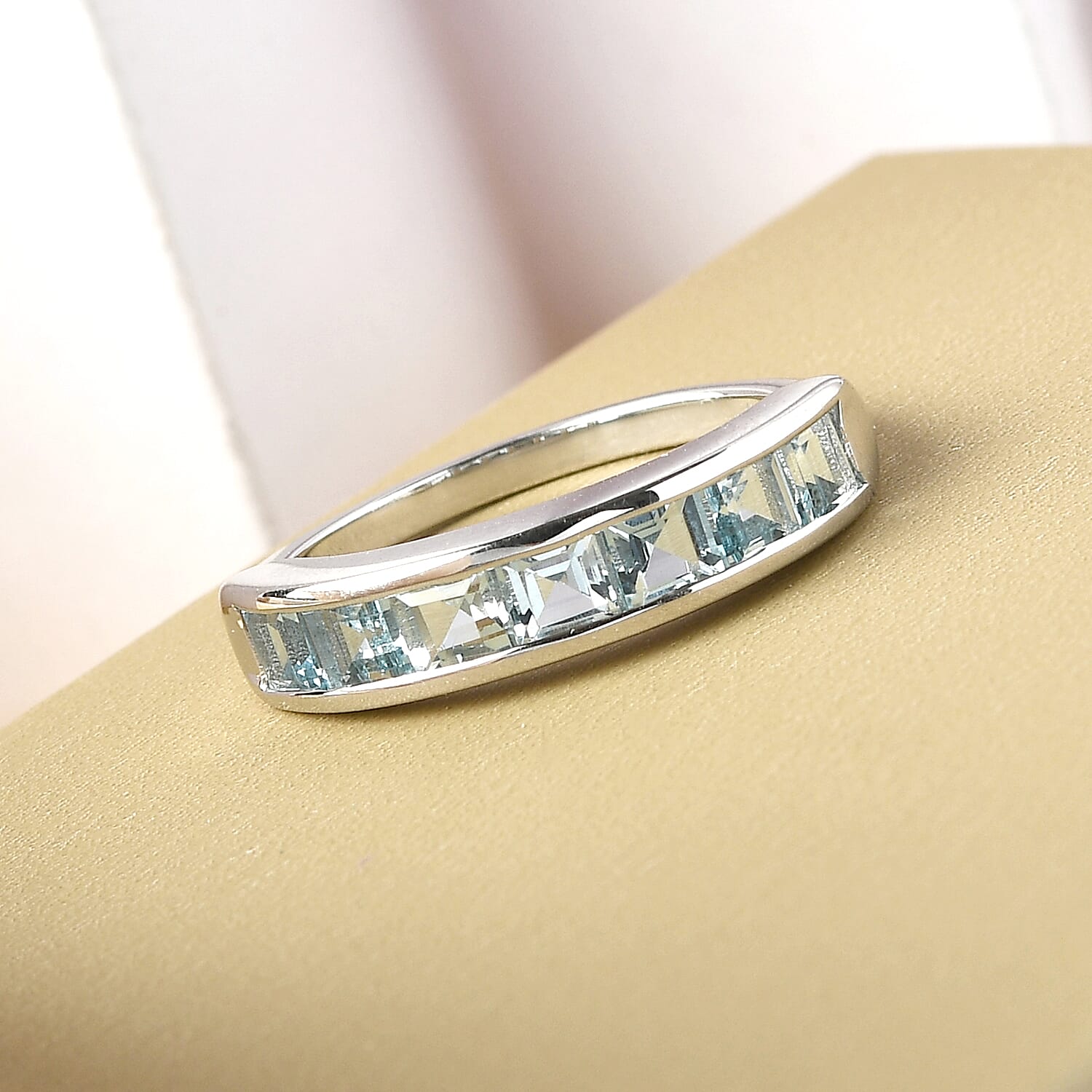 Espirito Santo Aquamarine Half Eternity Ring in Platinum Overlay Sterling Silver 1.69 Ct.