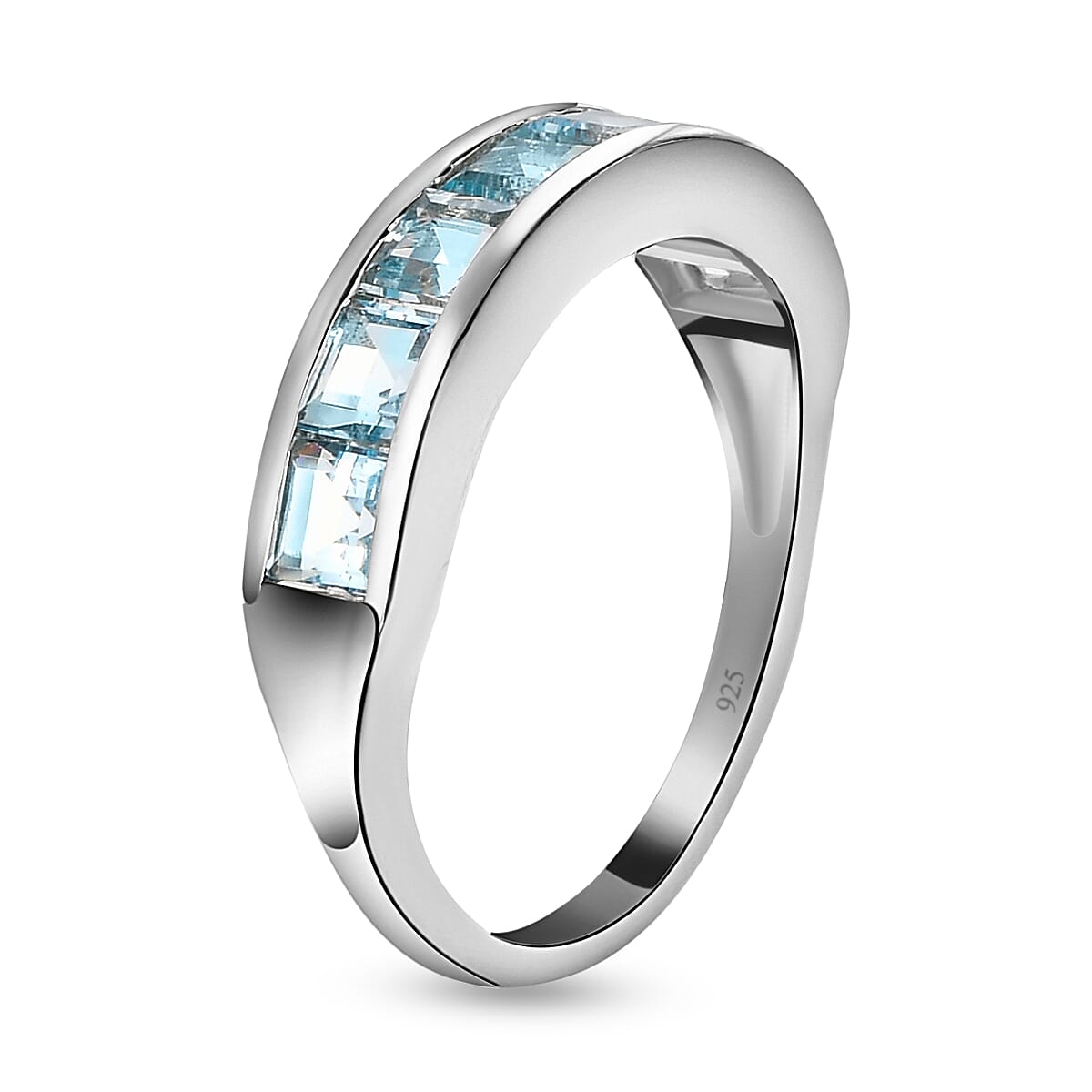 Espirito Santo Aquamarine Half Eternity Ring in Platinum Overlay Sterling Silver 1.69 Ct.