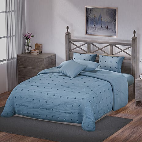 Luxury Deluxe 6 Piece set- Comforter, Fitted Sheet, 2 Pillow Cases, Cushion Cover and Bolster Cushion Cover - Blue King