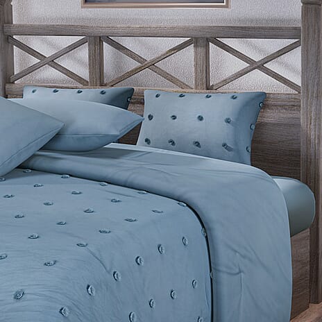 Luxury Deluxe 6 Piece set- Comforter, Fitted Sheet, 2 Pillow Cases, Cushion Cover and Bolster Cushion Cover - Blue King