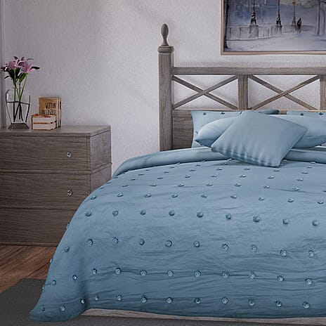 Luxury Deluxe 6 Piece set- Comforter, Fitted Sheet, 2 Pillow Cases, Cushion Cover and Bolster Cushion Cover - Blue King