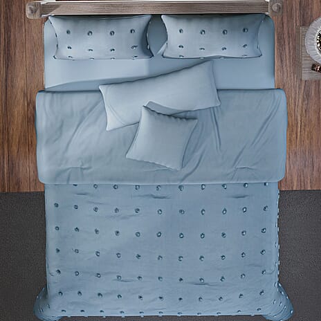 Luxury Deluxe 6 Piece set- Comforter, Fitted Sheet, 2 Pillow Cases, Cushion Cover and Bolster Cushion Cover - Blue King