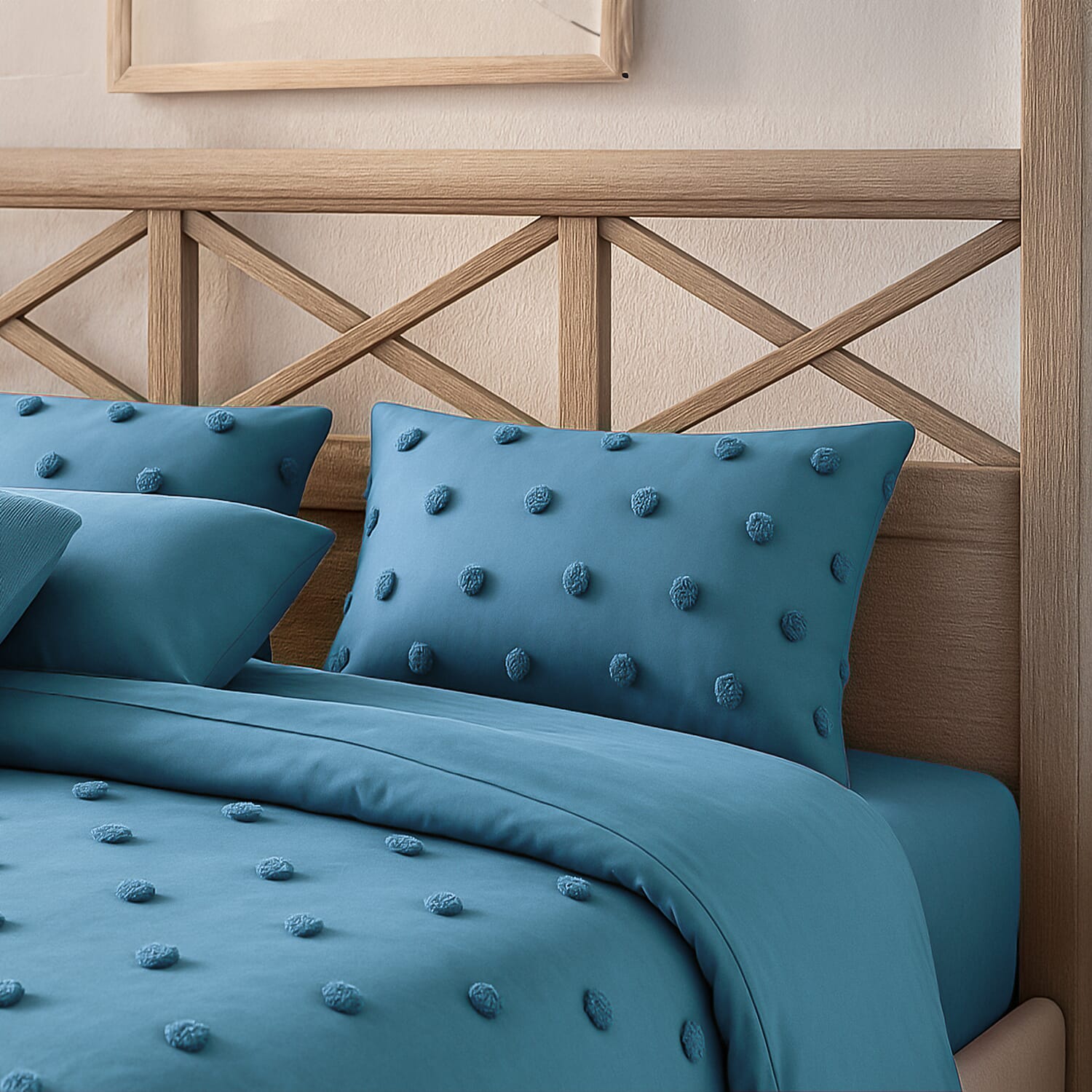 Luxury Vegas Closeout- Deluxe 6 Piece set- Comforter, Fitted Sheet, 2 Pillow Cases, Cushion Cover and Bolster Cushion Cover - - Blue Double