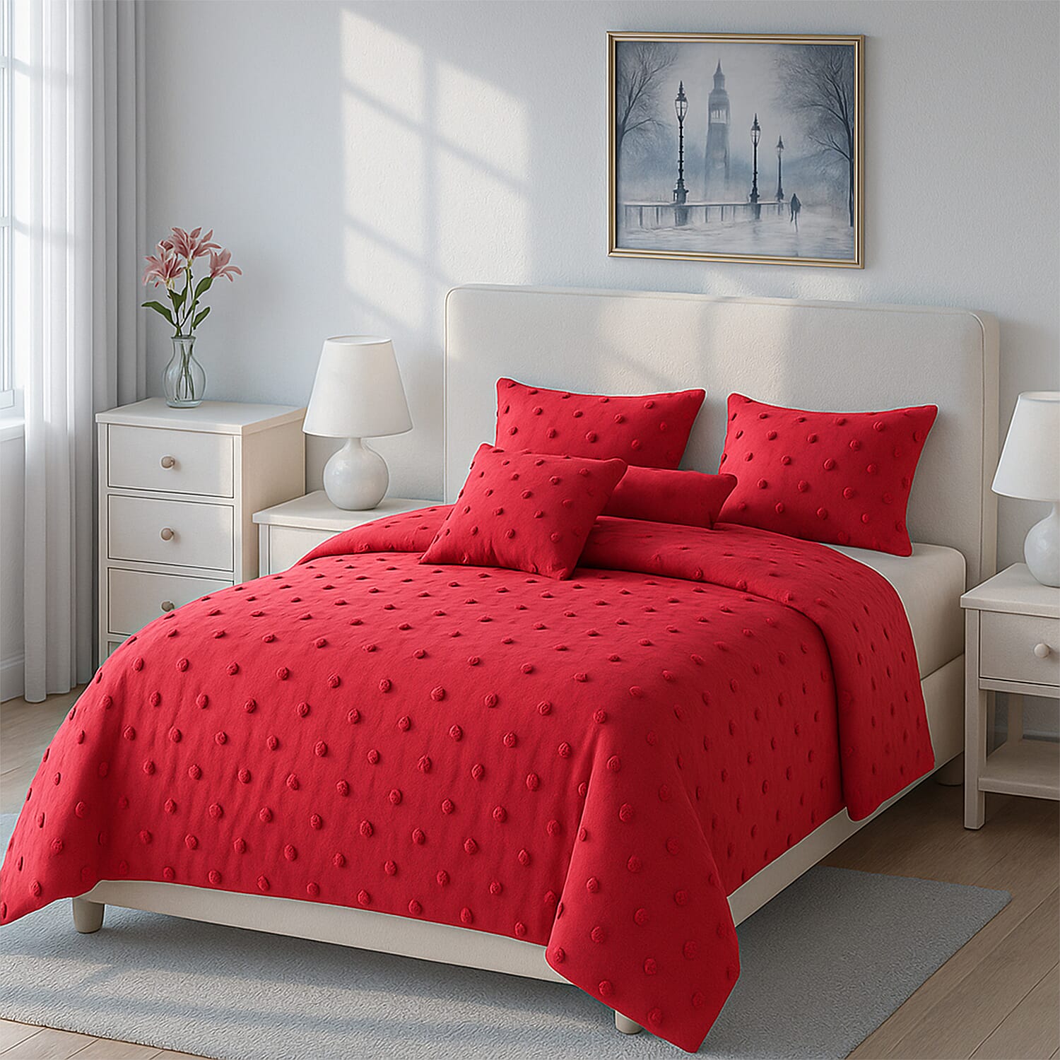 Luxury Vegas Closeout- Deluxe 6 Piece set- Comforter, Fitted Sheet, 2 Pillow Cases, Cushion Cover and Bolster Cushion Cover - - Blue Double