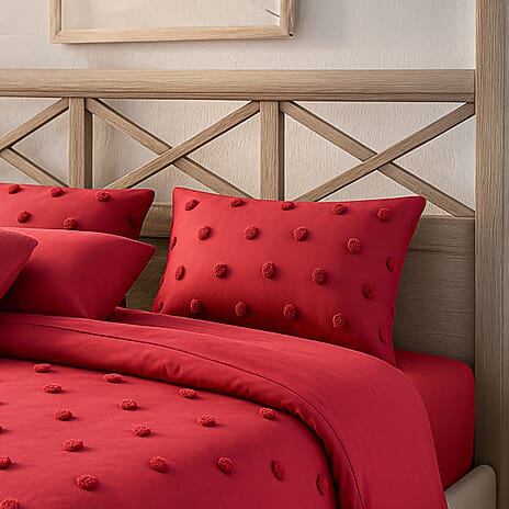 Luxury Deluxe 6 Piece Set- Comforter, Fitted Sheet, 2 Pillow Cases, Cushion Cover and Bolster Cushion Cover - Red Double