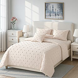 Luxury Vegas Closeout- Deluxe 6 Piece set- Comforter, Fitted Sheet, 2 Pillow Cases, Cushion Cover and Bolster Cushion Cover - CreamDouble