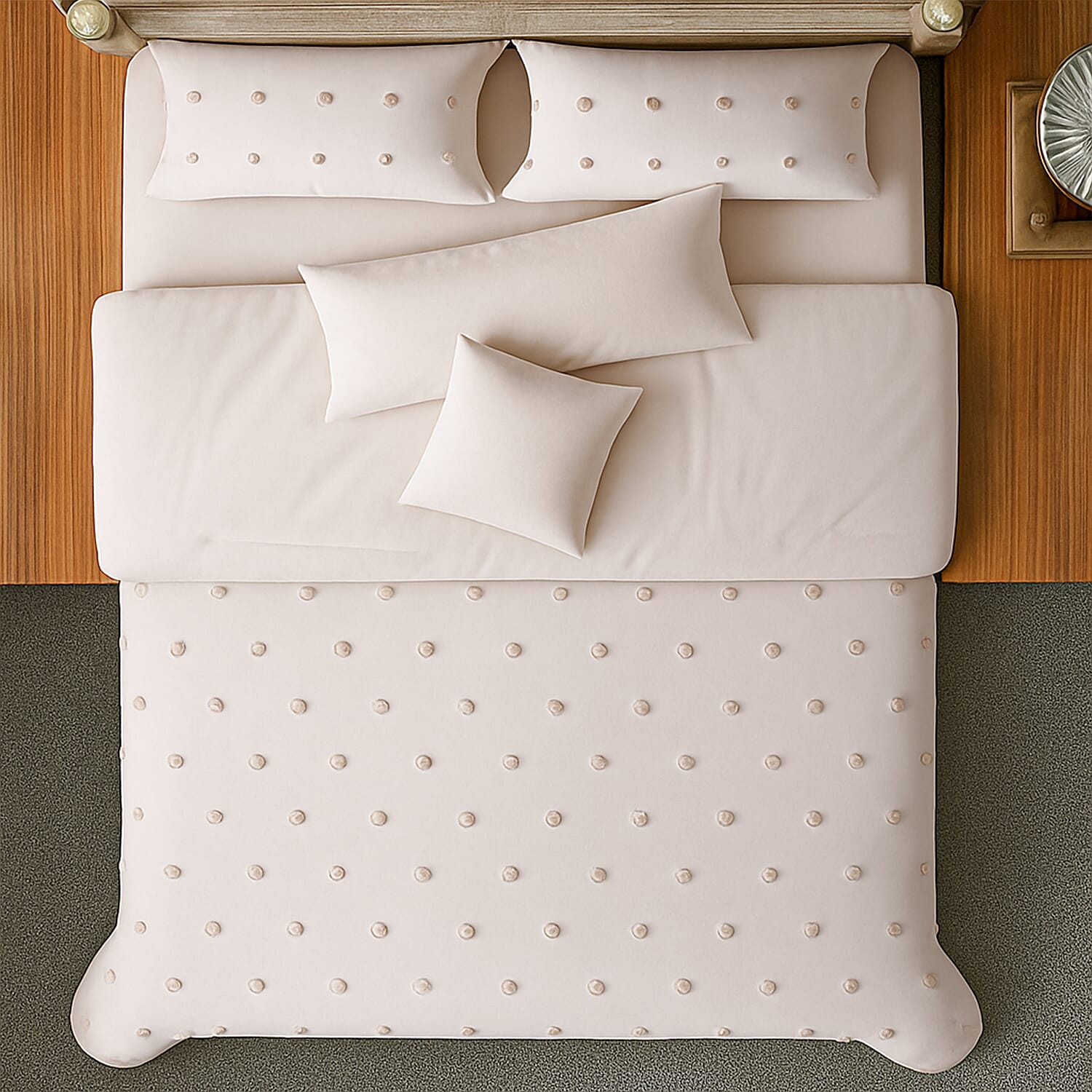 Luxury Vegas Closeout- Deluxe 6 Piece set- Comforter, Fitted Sheet, 2 Pillow Cases, Cushion Cover and Bolster Cushion Cover - - Blue Double