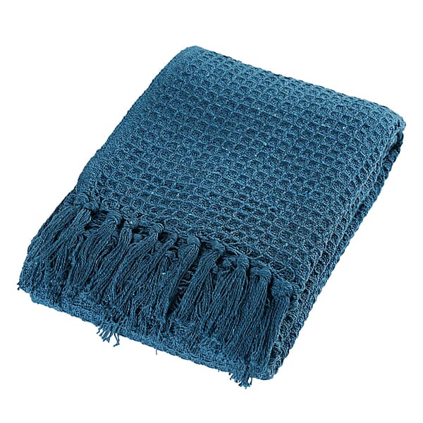 Cotton Honeycomb Throw Blanket (Size 131x120 Cm) - Navy - 8857752 - TJC