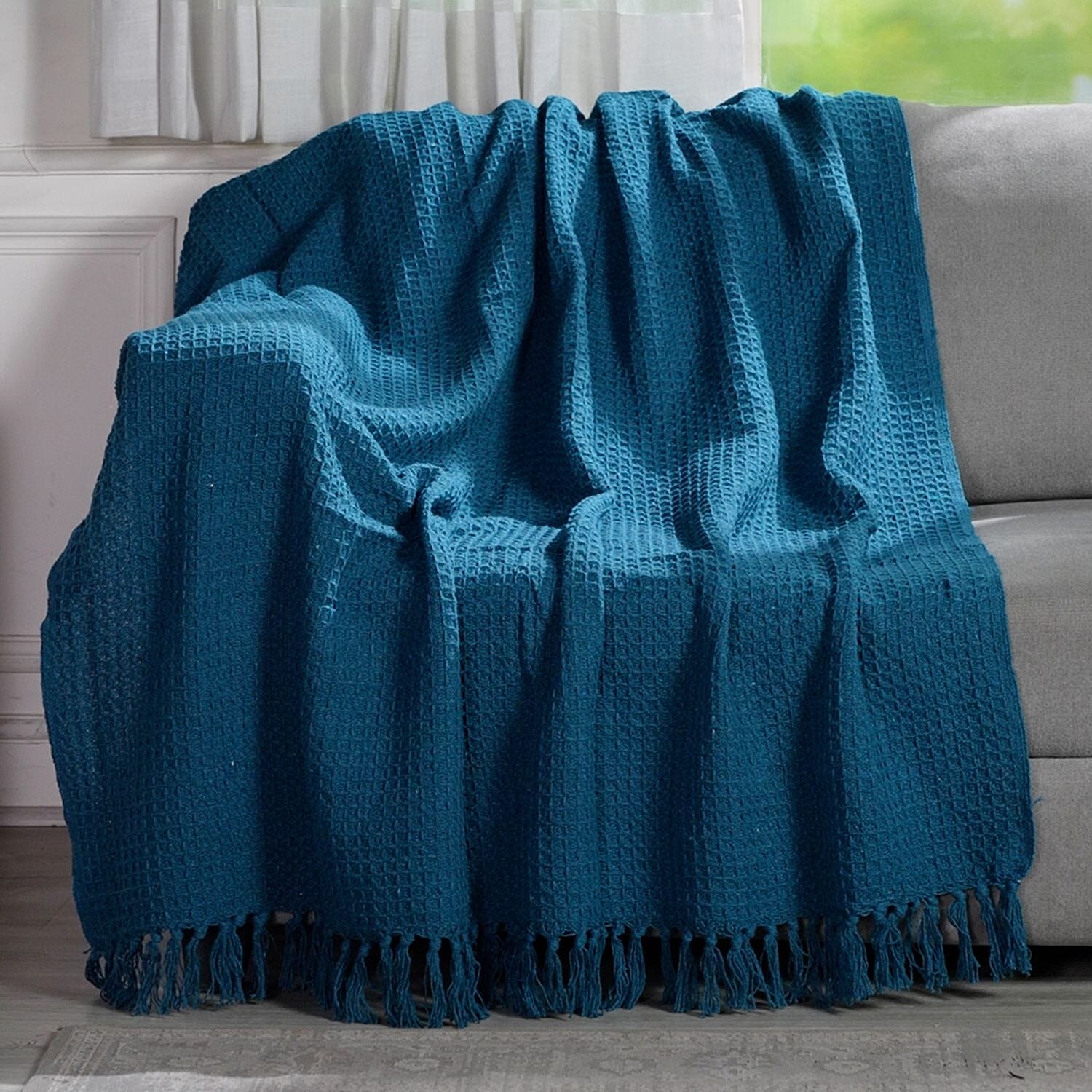 Cotton Honeycomb Throw Blanket - Navy & Navy