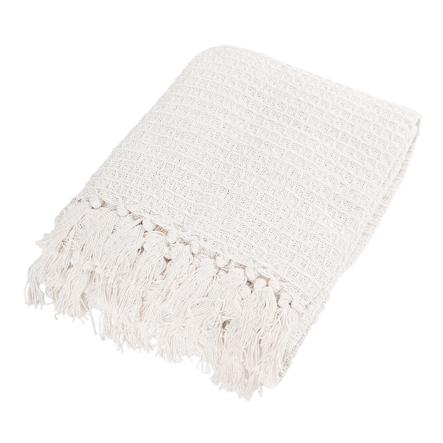 Cotton Honeycomb Throw Blanket (Size 131x120 Cm) - Off White