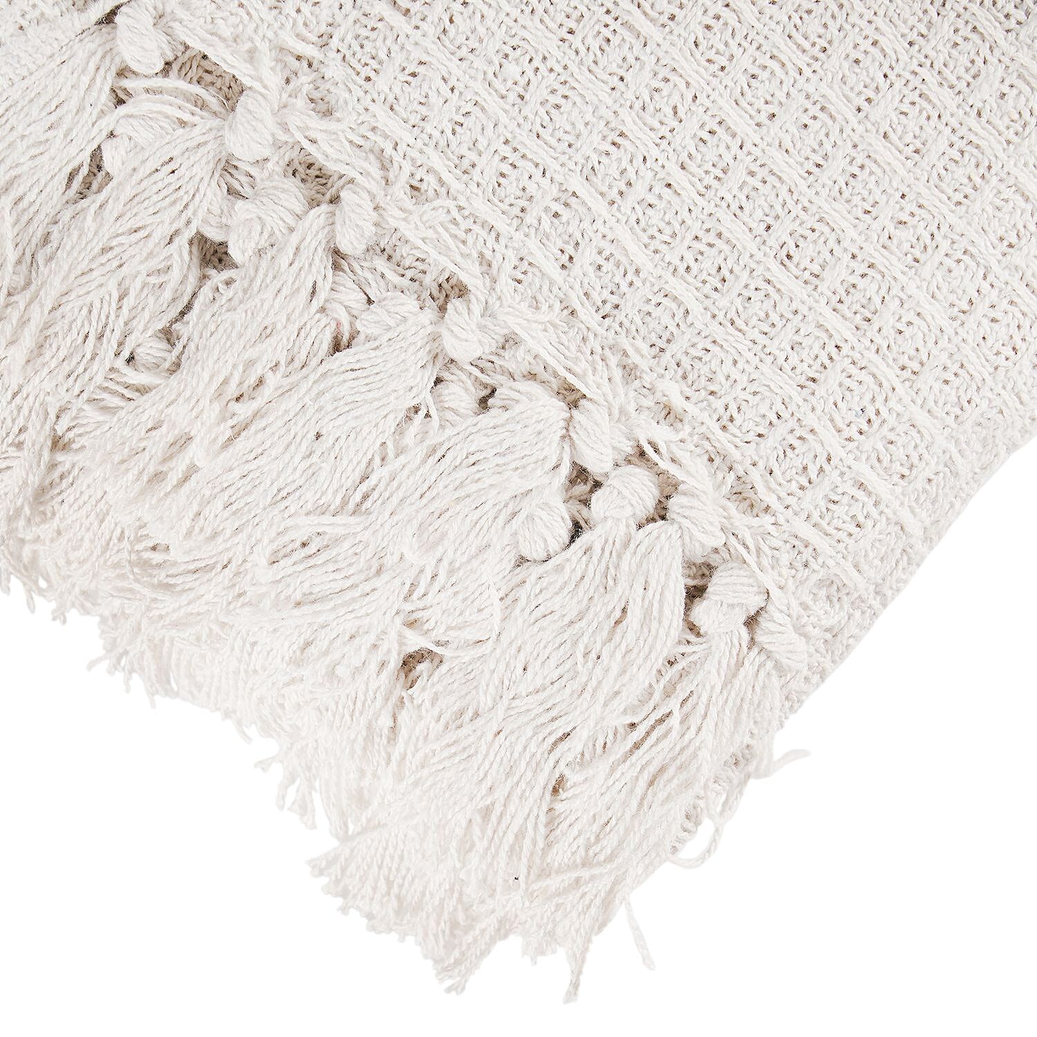 Cotton Honeycomb Throw Blanket (Size 131x120 Cm) - Off White