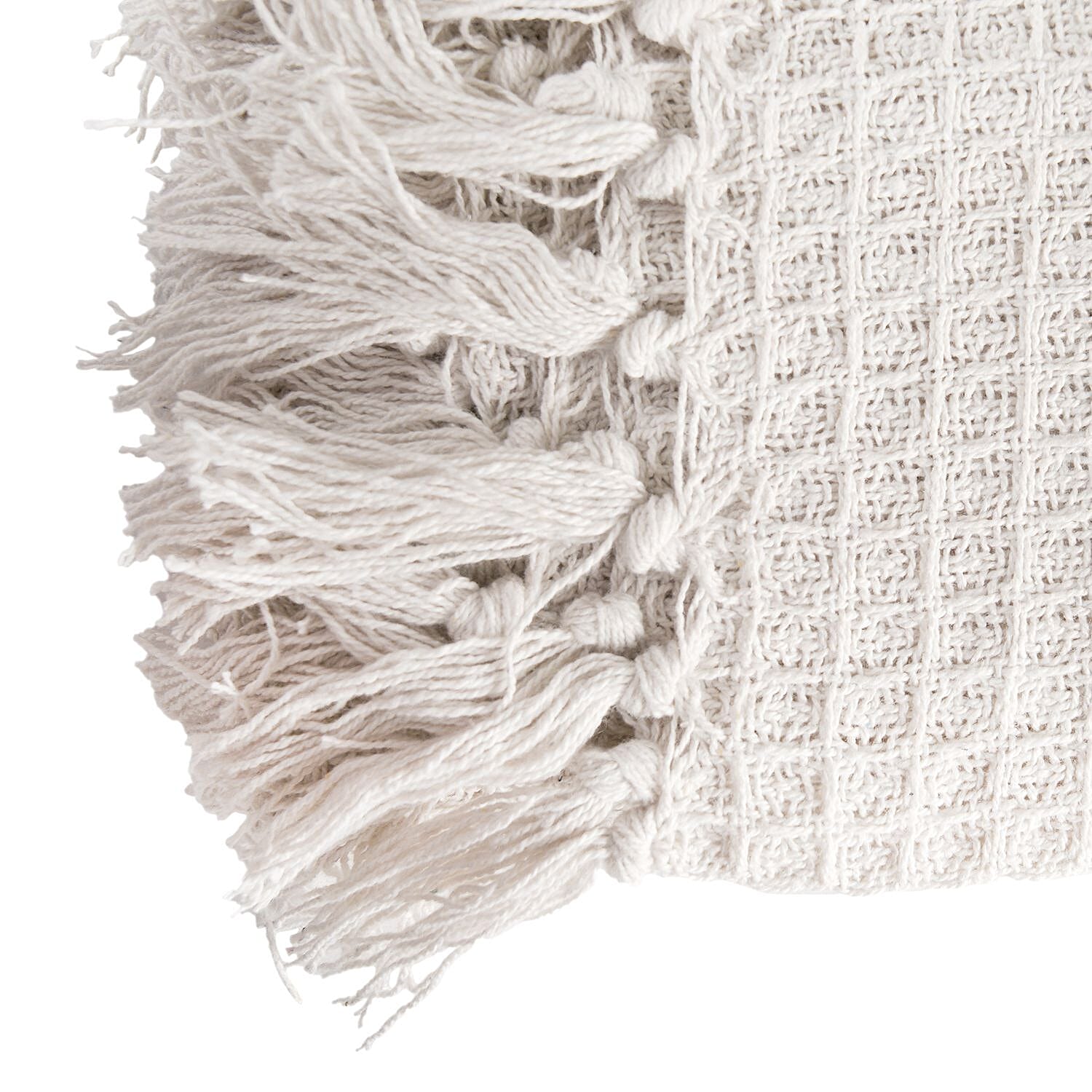 Cotton Honeycomb Throw Blanket (Size 131x120 Cm) - Off White