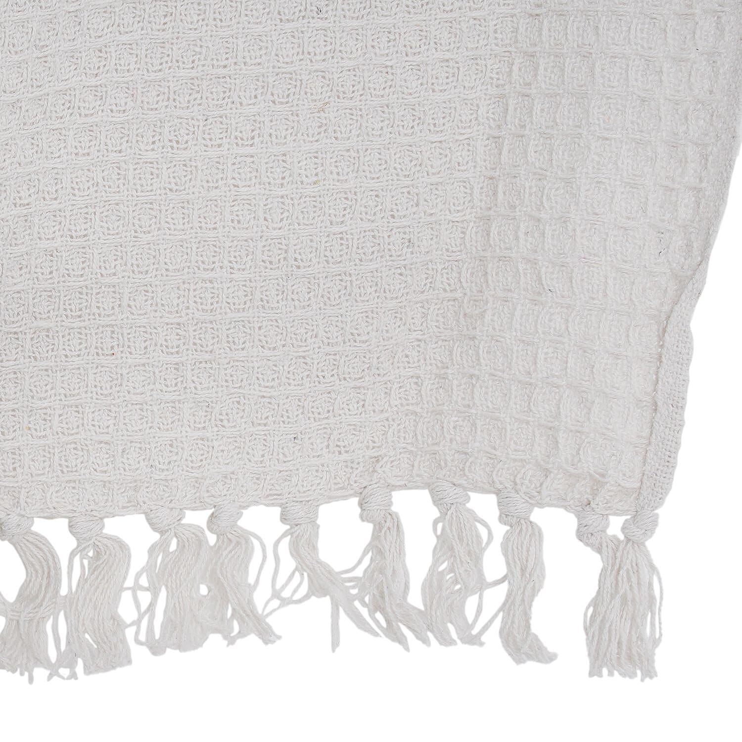Cotton Honeycomb Throw Blanket (Size 131x120 Cm) - Off White