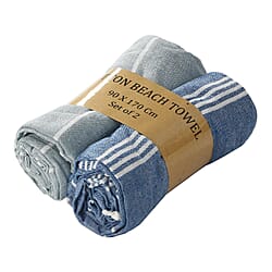 Set of 2 - Cotton Beach/Hammam Towel - Silver Grey & Royal Blue