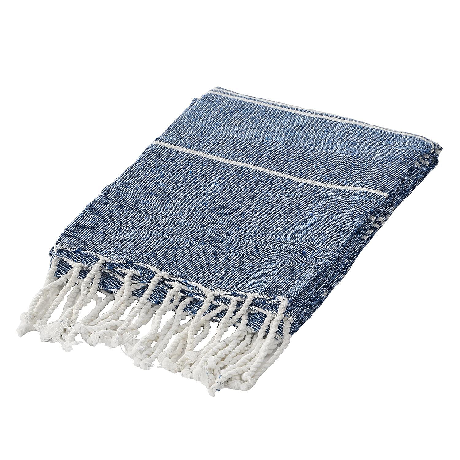 Set of 2 - Cotton Beach/Hammam Towel - Silver Grey & Royal Blue