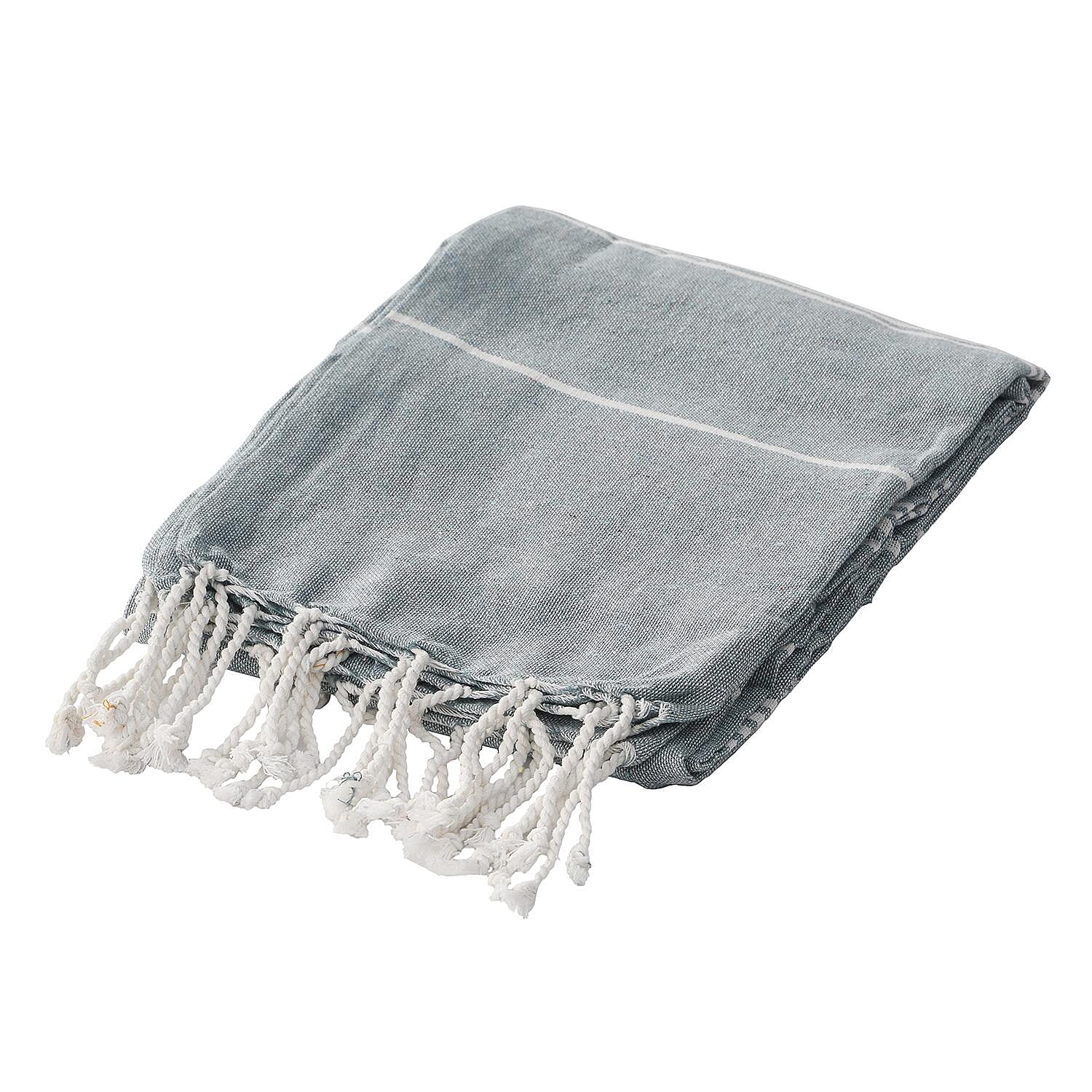 Set of 2 - Cotton Beach/Hammam Towel - Silver Grey & Royal Blue