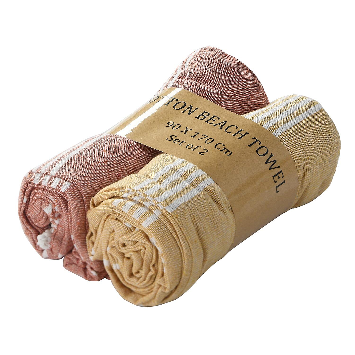 Set of 2 - 100% Cotton Beach/Hammam Towel (Size 170x90 Cm) - Yellow & Orange