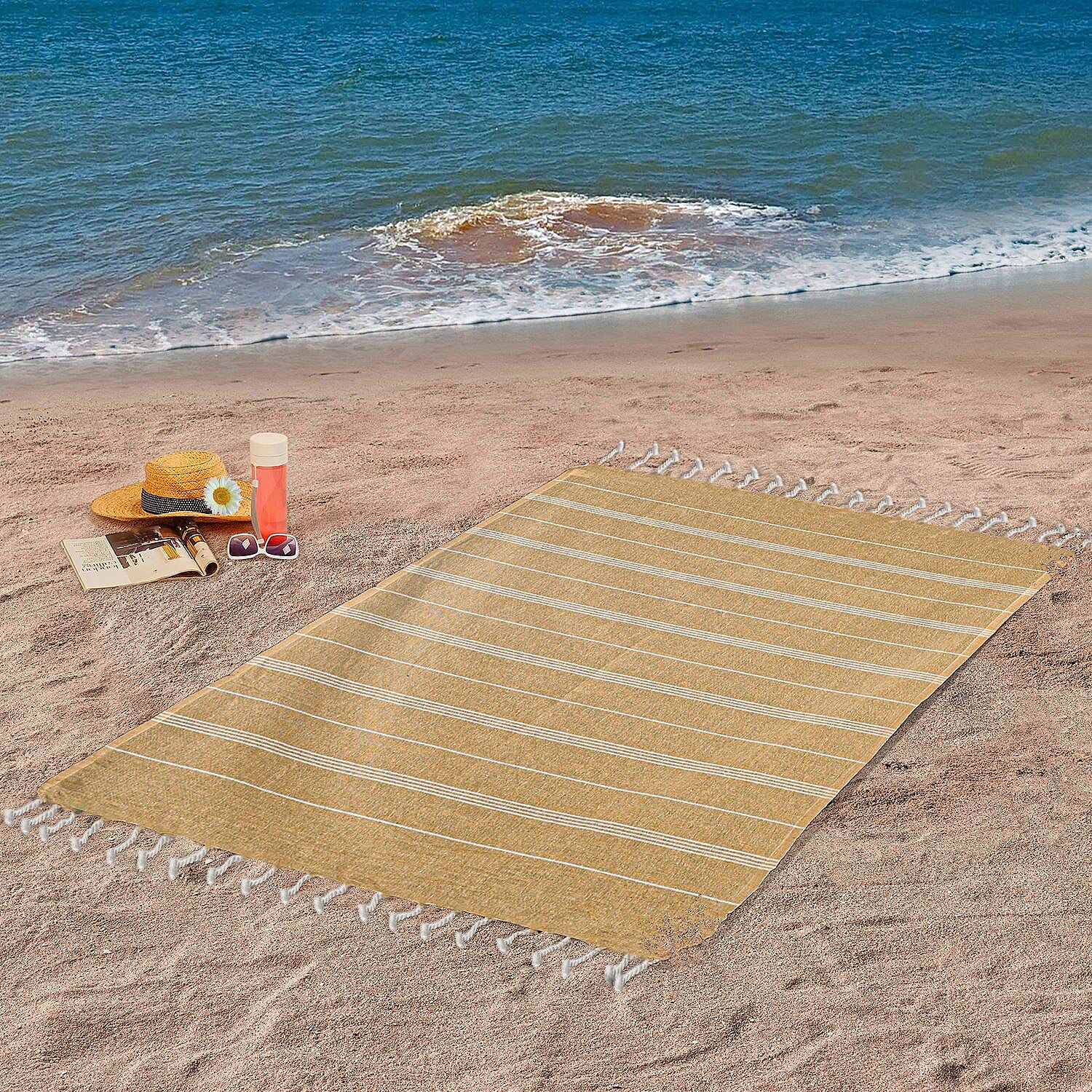 Set of 2 - 100% Cotton Beach/Hammam Towel (Size 170x90 Cm) - Yellow & Orange